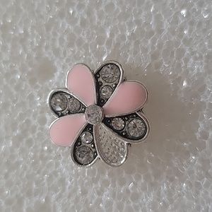 Pink flower Ginger Snap Button Rhinestone 18MM